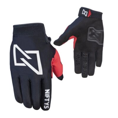 NIFTY5 Airtech2 black riding gloves with white logos and signature red patch