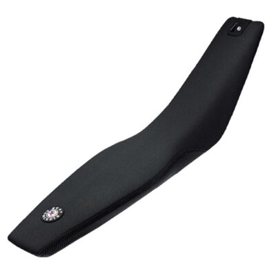 Seat Concepts Low Comfort complete seat for Husqvarna with black sandpaper top and black carbon-fibre pattern sides