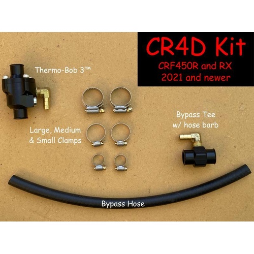 Black Thermo-Bob 3 CR4D kit with bypass hose, tee and clamps for Honda CRF450R and CRF450RX